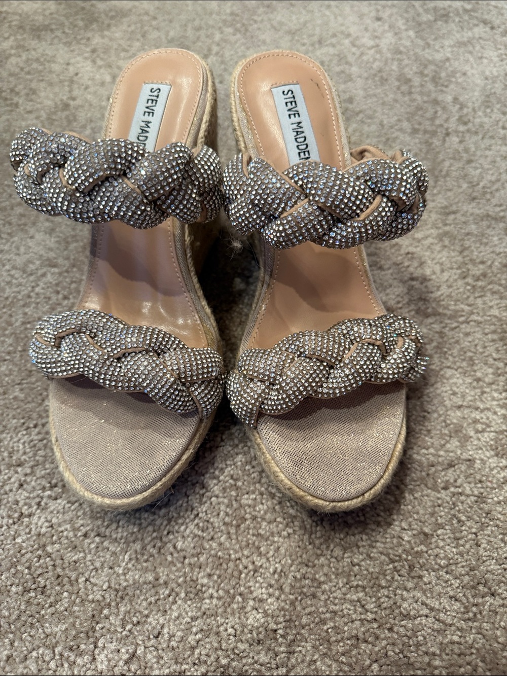 Steve Madden Rhinestone Braided Wedge Sandals in Nude